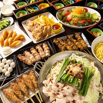 3月～【お料理のみ】焼鳥＆絶品博多風牛もつ鍋コース◆博多風牛もつ鍋等全15品2800円(税込)