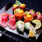 [Lunch only] Assorted meat sushi including marbled and lean Japanese Black beef for 3,000 yen