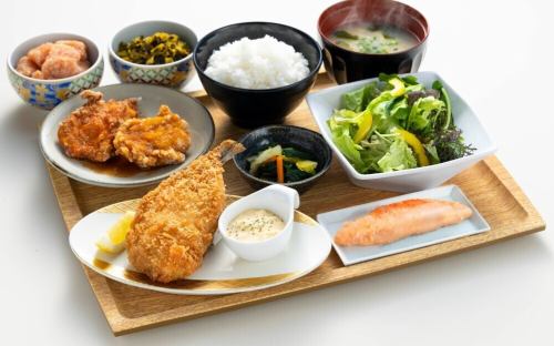 熟成鶏の唐揚げめんたい風味＆長崎県産アジフライ定食