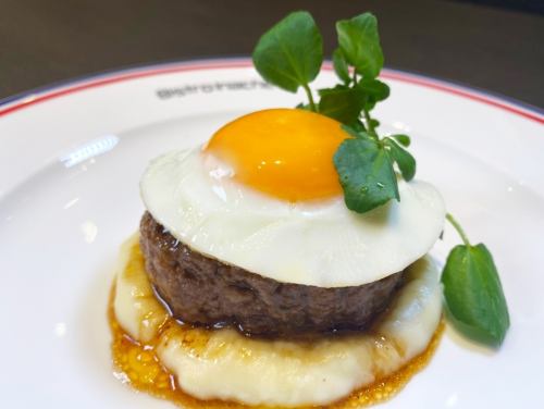 Kuroge Wagyu beef hamburger and fried egg