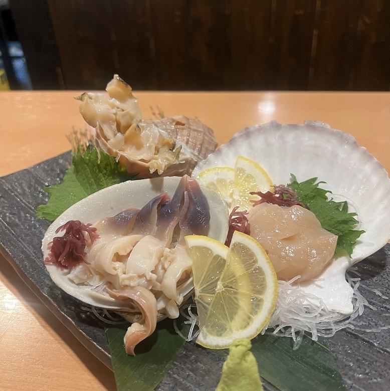 北海道産貝３種盛り（真つぶ・北寄・帆立）