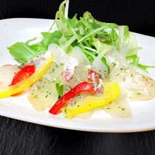 Red sea bream carpaccio with new onion sauce