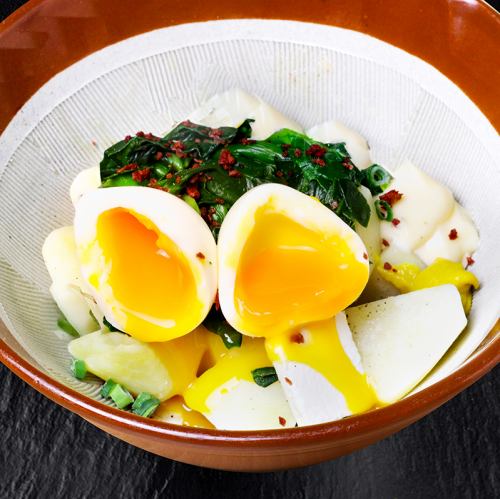 Soft-boiled egg and spring potato salad