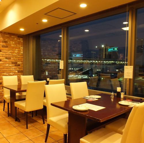 You can eat while watching the night view of Morioka