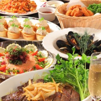 【暢飲套餐】夏日派對套餐：義面、高級牛排等，5,000日圓（持優惠券4,500日圓）