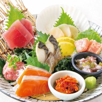 Assortment of sashimi and sake snacks