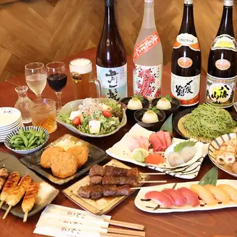  《飲み放題付き＋料理10品（佐賀牛A5牛串焼き）コース》【税込5,980円】★ゆっくり２時間３０分
