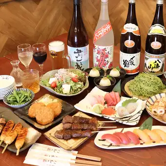  《飲み放題付き＋料理10品（佐賀牛A5牛串焼き）コース》【税込5,980円】★ゆっくり２時間３０分