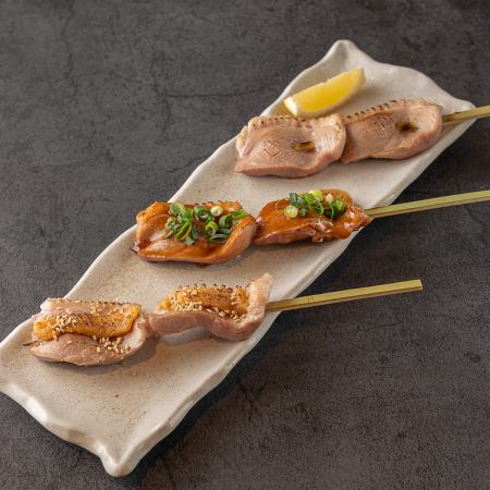 Grilled duck skewers (salt, miso, sauce)