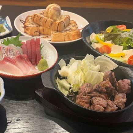 マルミヤコース 刺身5点盛りなど7品と2h飲み放題付 5000円