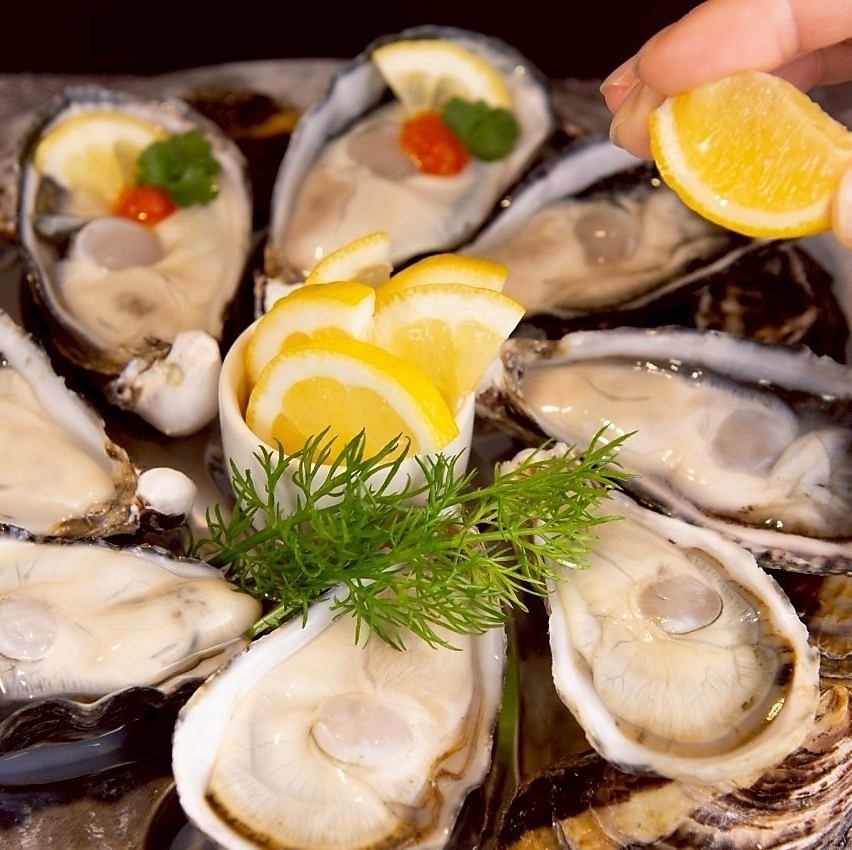 生牡蠣おひとつ430円から。その他ジビエ、チーズにワインやクラフト酒が楽しめます
