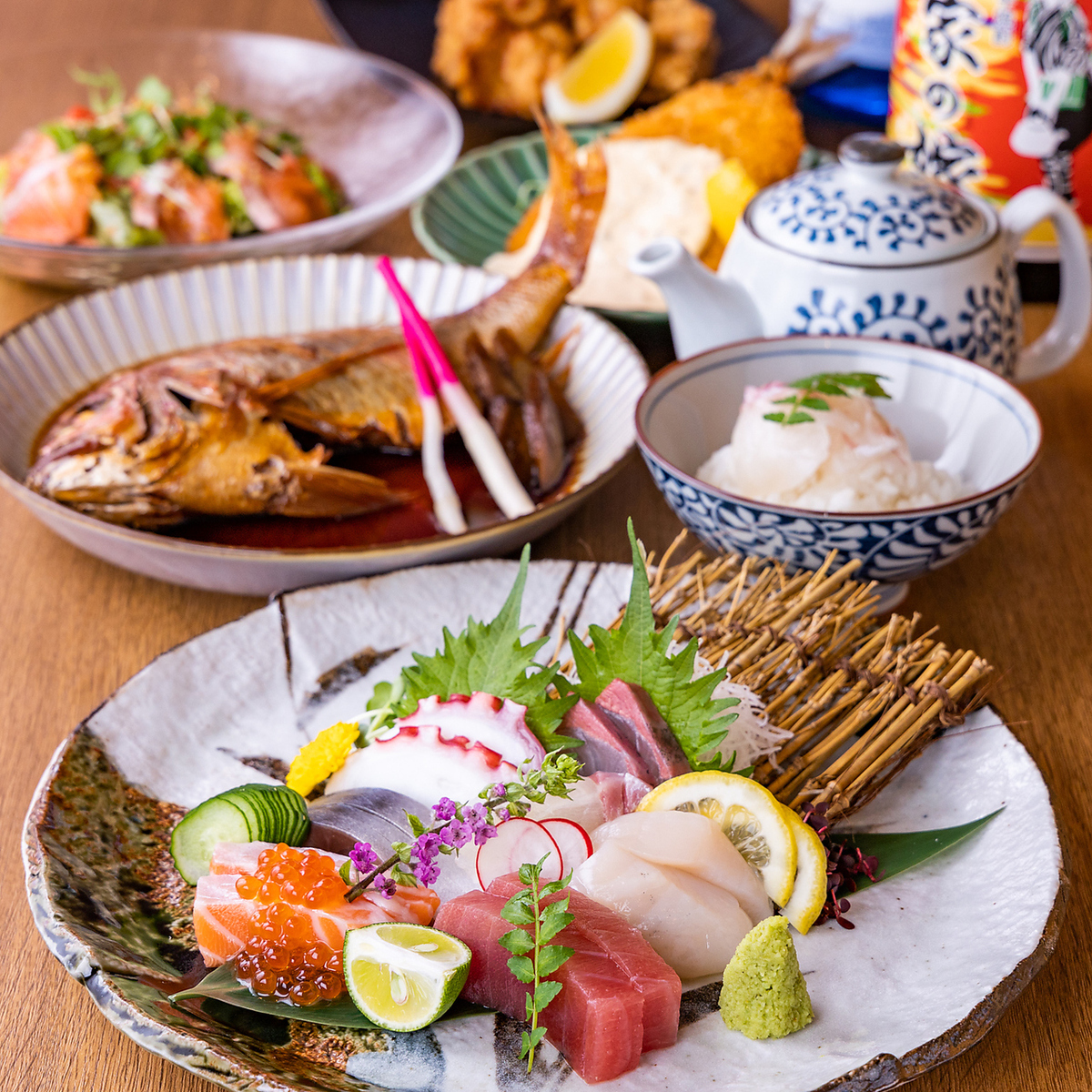 【海鮮尽くし♪】お造り7種盛り・鯛煮つけ含む飲み放題付4000円