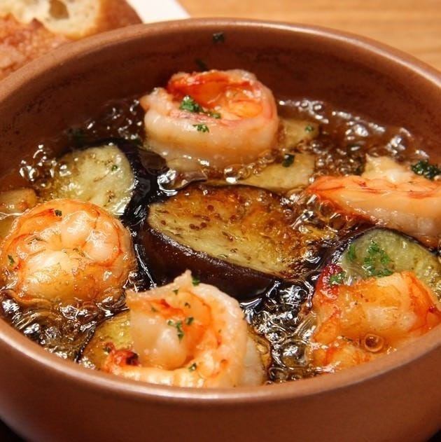 エビと蓮根・ナスのアヒージョ