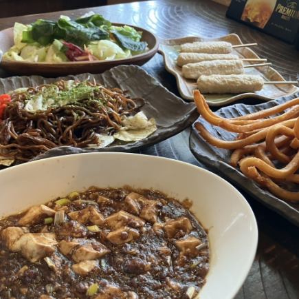 《日・祝 完全予約限定》【2H飲み放題付き】ロングポテト・麻婆豆腐等全6品◇3268円(税込)