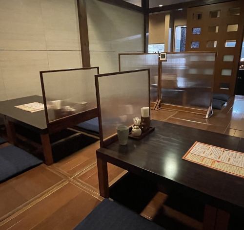 The table seats are sunken kotatsu style, and the floor is heated in winter.