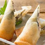 Chicken and Cheese Spring Rolls with Plum and Shiso Leaf