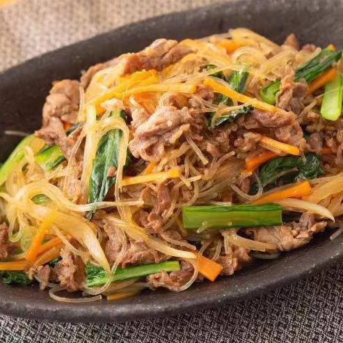 Japchae (Stir-fried glass noodles and vegetables)