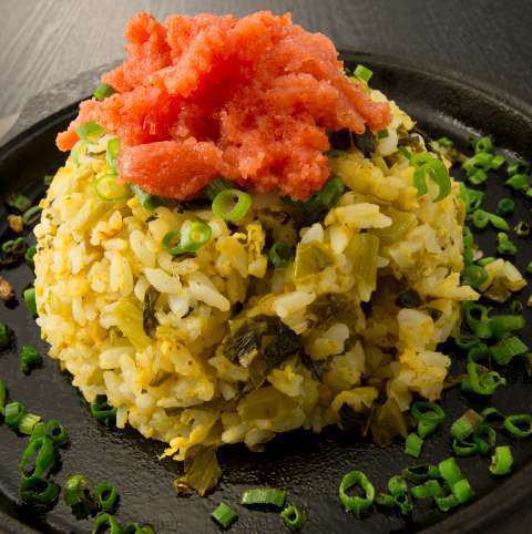 Fried rice with cod roe and mustard greens