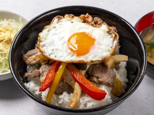 Lamb Loco Moco Bowl (with vegetable salad and miso soup)