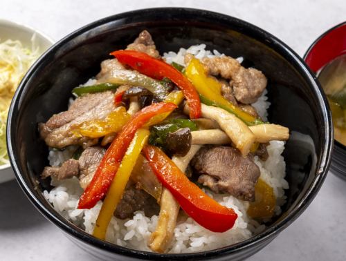 Lamb rice bowl (with vegetable salad and miso soup)