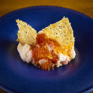 Potato salad with salmon and salmon roe