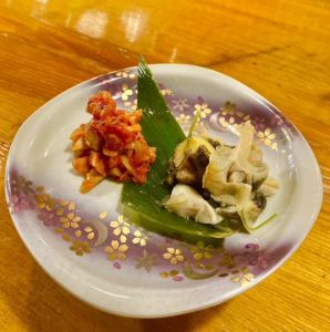 Assortment of two types of whelk delicacies