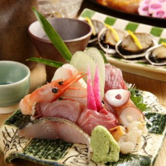 包括時令生魚片♪7道菜+30種以上吟釀酒的宴會套餐90分鐘無限暢飲♪7,000日元