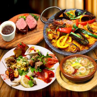Most popular♪ [All-you-can-drink included] Luxury Spanish course◇Choice of paella, Wagyu roast beef, etc.