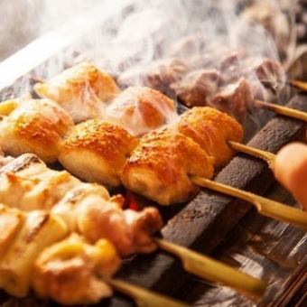 ■2 hours all-you-can-drink "Kyomachi Course" Charcoal grilled yakitori and fried chicken etc. <7 dishes total> 4000 yen ⇒ 3300 yen