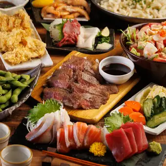 【人気NO.1】3時間プレミアム飲み放題付!豪華選べるメイン&海鮮と馬刺し食べ比べ宴会コース