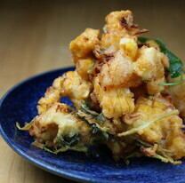 Scallop and corn fritters