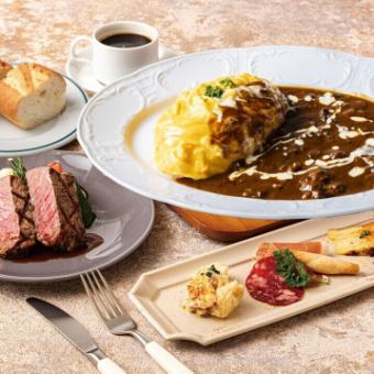 【僅限午餐】特製烤肉A套餐（5種義大利麵或煎蛋飯選）含咖啡和紅茶