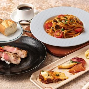 [僅限午餐] {從5種義大利麵或煎蛋飯中選擇} 標準燒烤套餐B / 包含咖啡和茶