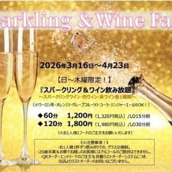 【★日曜～木曜限定！】春のお得飲み放題『スパークリング&ワインのみ60分飲み放題！』