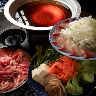 [Standard] Melt-in-your-mouth bonito flakes from Kagoshima Prefecture ~ Double shabu-shabu course with charcoal-grilled bonito and pork shabu-shabu