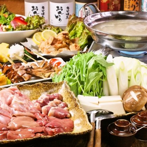 [Oyama chicken skewers course] 5 dishes with mizutaki (6050 yen including tax)