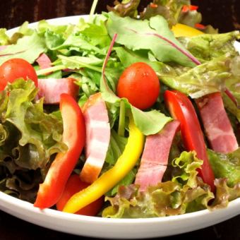 Organic vegetable bacon salad (using homemade Italian dressing)