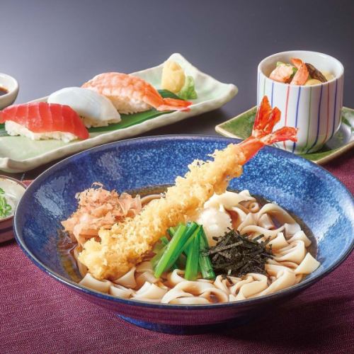 大海老天おろしきしめんと寿司セット