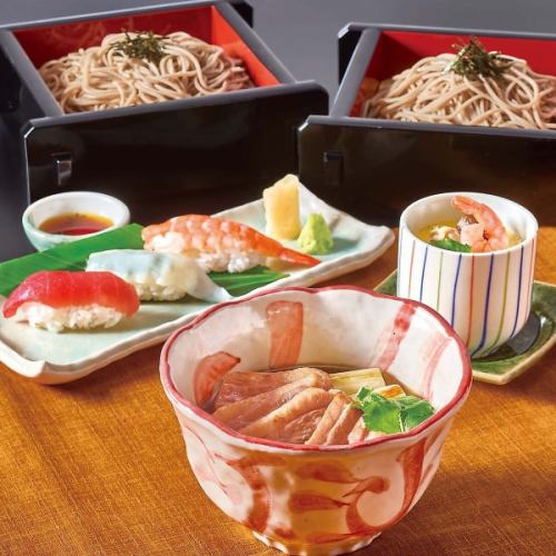 鴨汁ざるそばと寿司セット