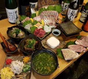 ★赤字覚悟★【テラス席限定】3種の刺身盛付！！炉端焼コース♪120分飲み放題付き5500円(税込)！