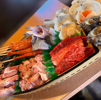 【테라스 석 한정!】 난로 뒷면 구이 호화 코스 숯 대입으로 7700 엔 (세금 포함)!