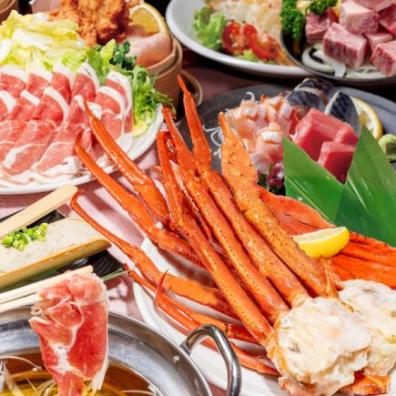 和牛・かに盛り・刺身盛り合わせ・ラムしゃぶコース◆　飲み放題付き5,500円(税込)