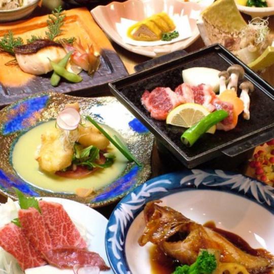 Local cuisine [Hi no Kuni] [Special horse sashimi, assorted local fish, mustard lotus root, dagojiru, horse nigiri] 9,000 yen (tax included)