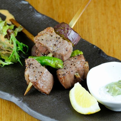 Grilled red beef skewers