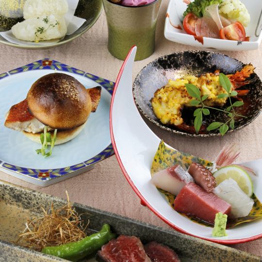 【忘年会会席】【旬御造り・金目鯛・ロブスター・あか牛・海鮮巻き［全8品］飲み放題付⇒8500円