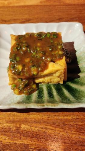 Deep-fried tofu and green onion with miso