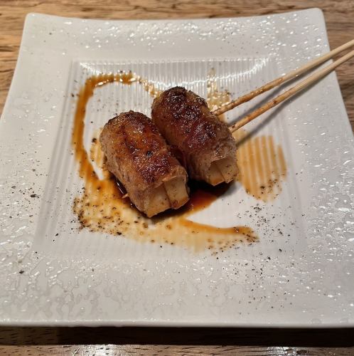 春筍の豚巻き　山椒タレ