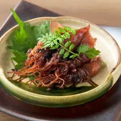 Pickled firefly squid with green onions and ginger
