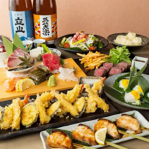 無制限飲み放題付（日本酒120種含む）コース4000円～!!2時間飲み放題付宴会コースは3000円～ご用意！