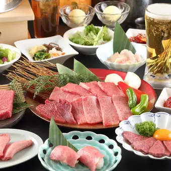 【極コース】120分飲み放題◆厚切り上タンや肉寿司、サーロイン焼きすきなど全14品9000円(税込)